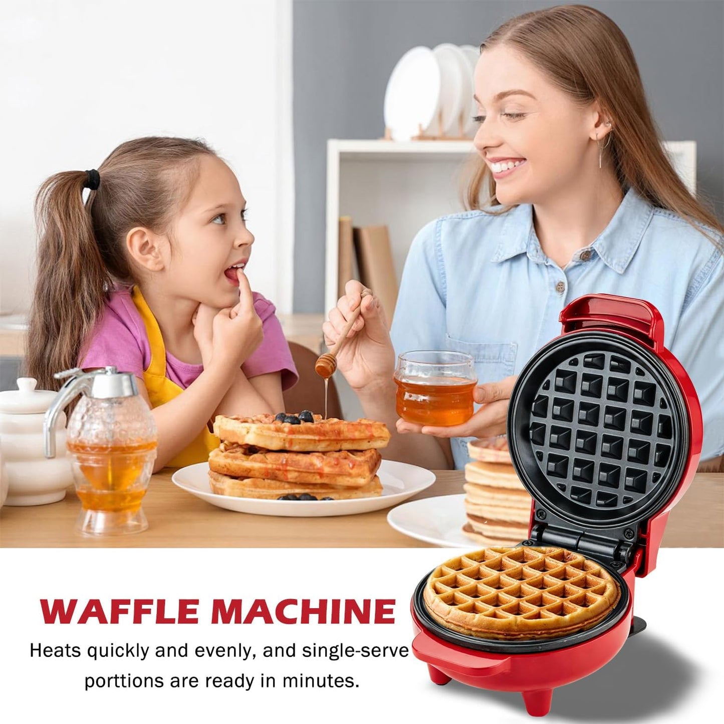 Waflera mini antiadherente de 4 pulgadas para gofres individuales