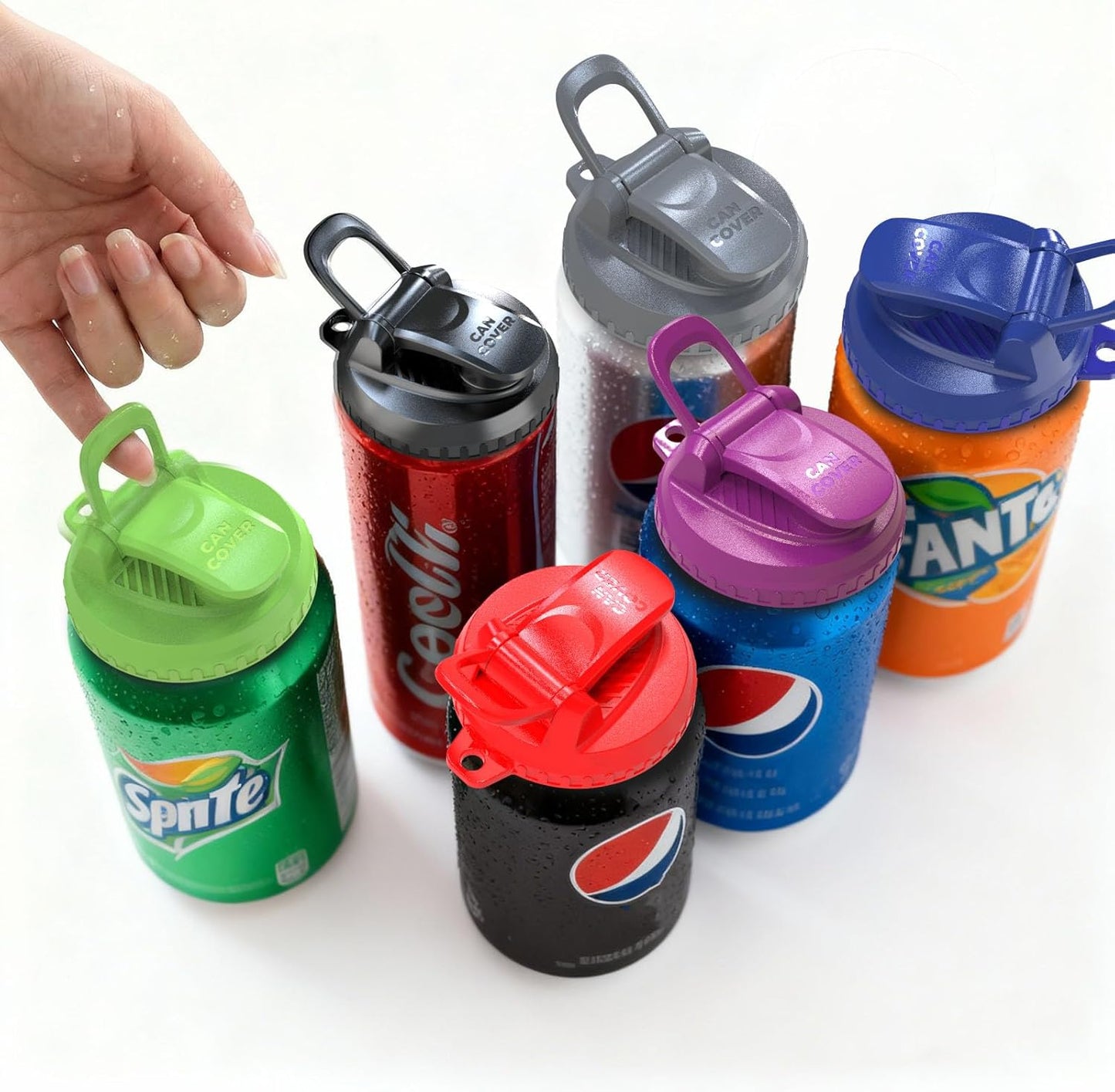 Paquete de 6 tapas reutilizables para latas sin BPA con asa