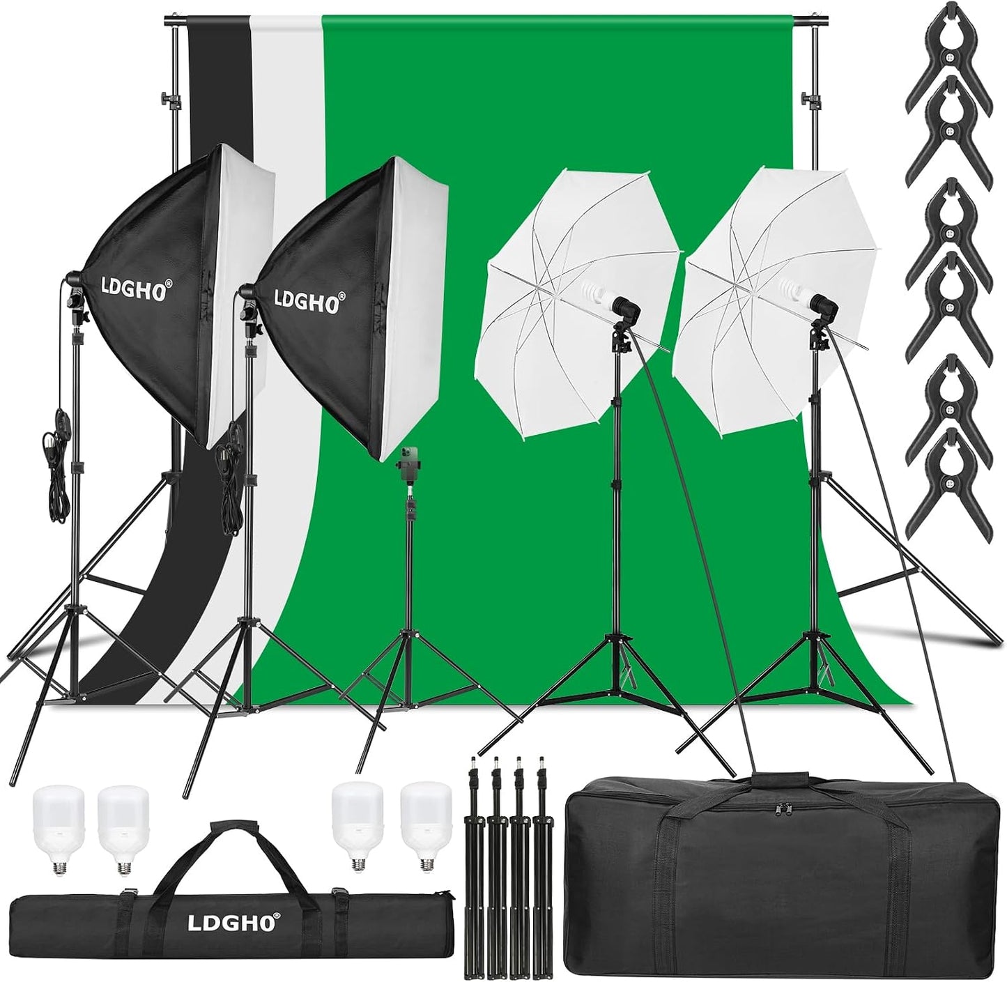 Kit iluminación estudio con telón 8.5x10ft y softbox LED 5500K