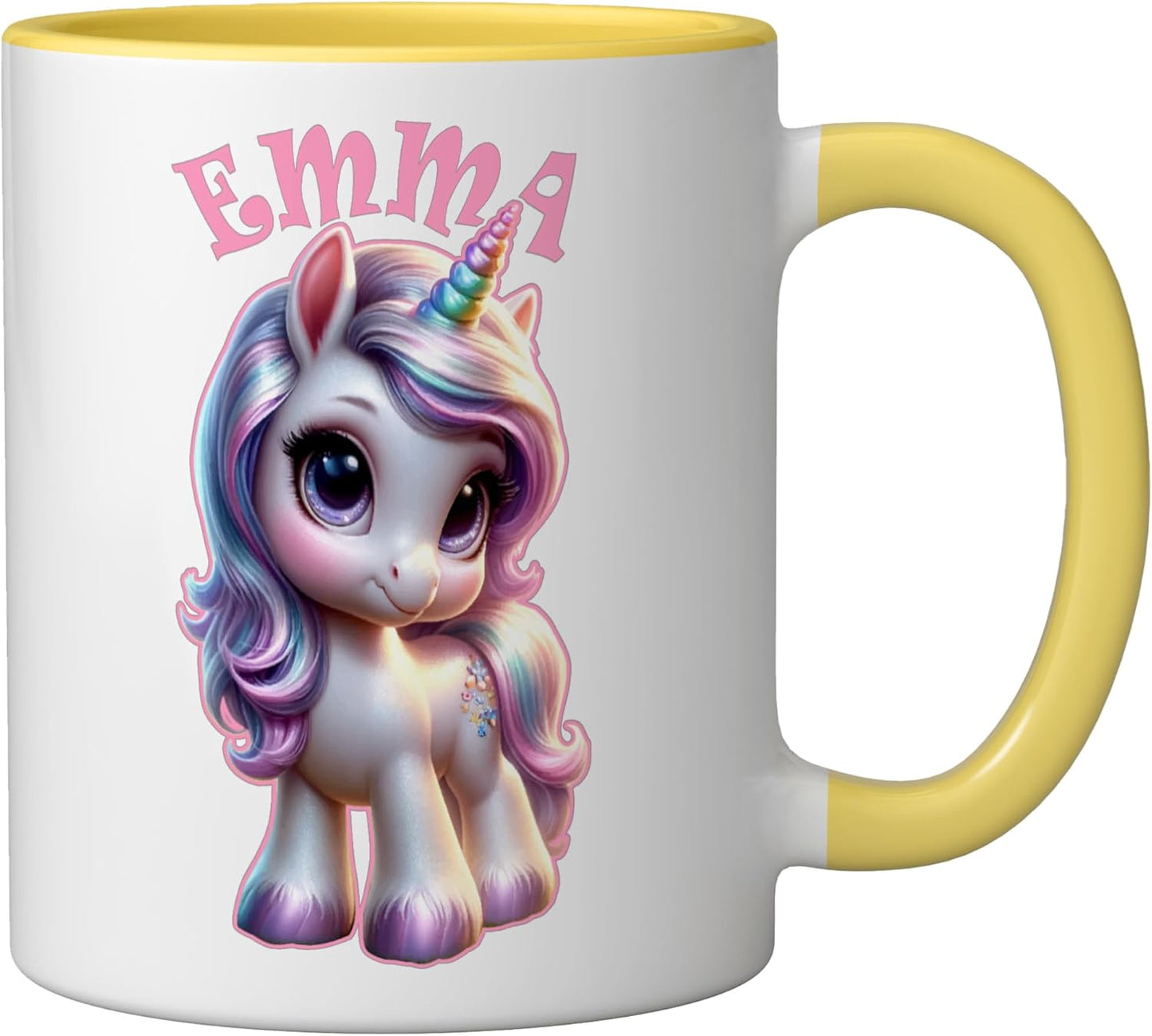 Taza Cerámica para Niña con Dibujo Unicornio Amarillo/Blanco