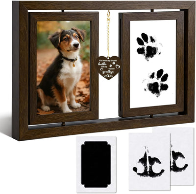Portarretratos perros 4x6pulg kit huellas madera regalo condolencia