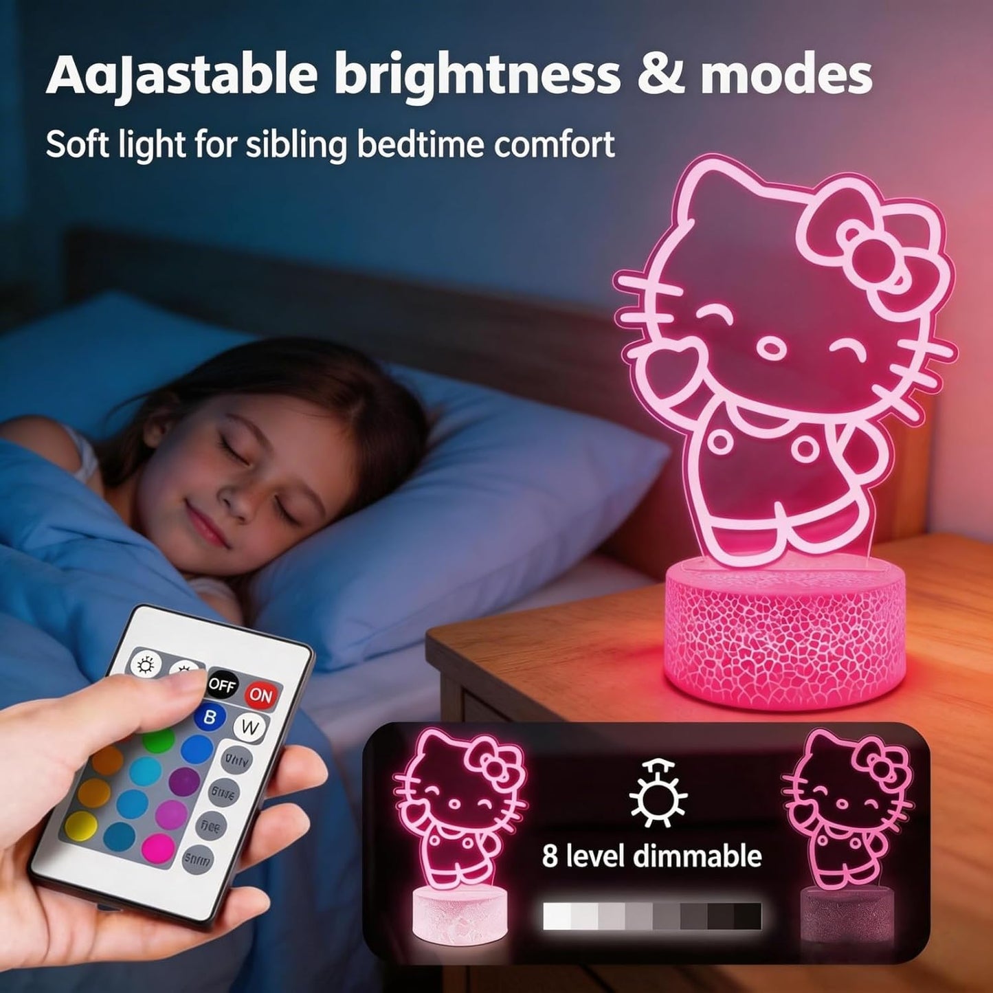 Luz Nocturna Gato Anime 16 Colores Control Remoto