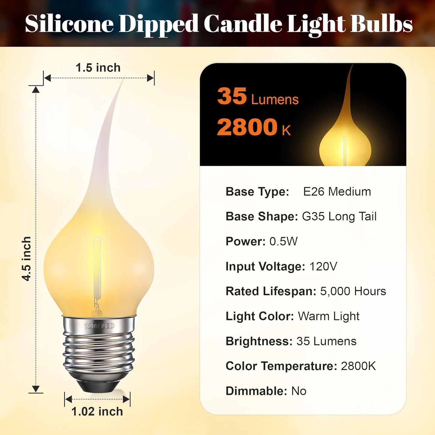 6 Bombillas LED E26 G35 120V Silicona Estilo Campestre