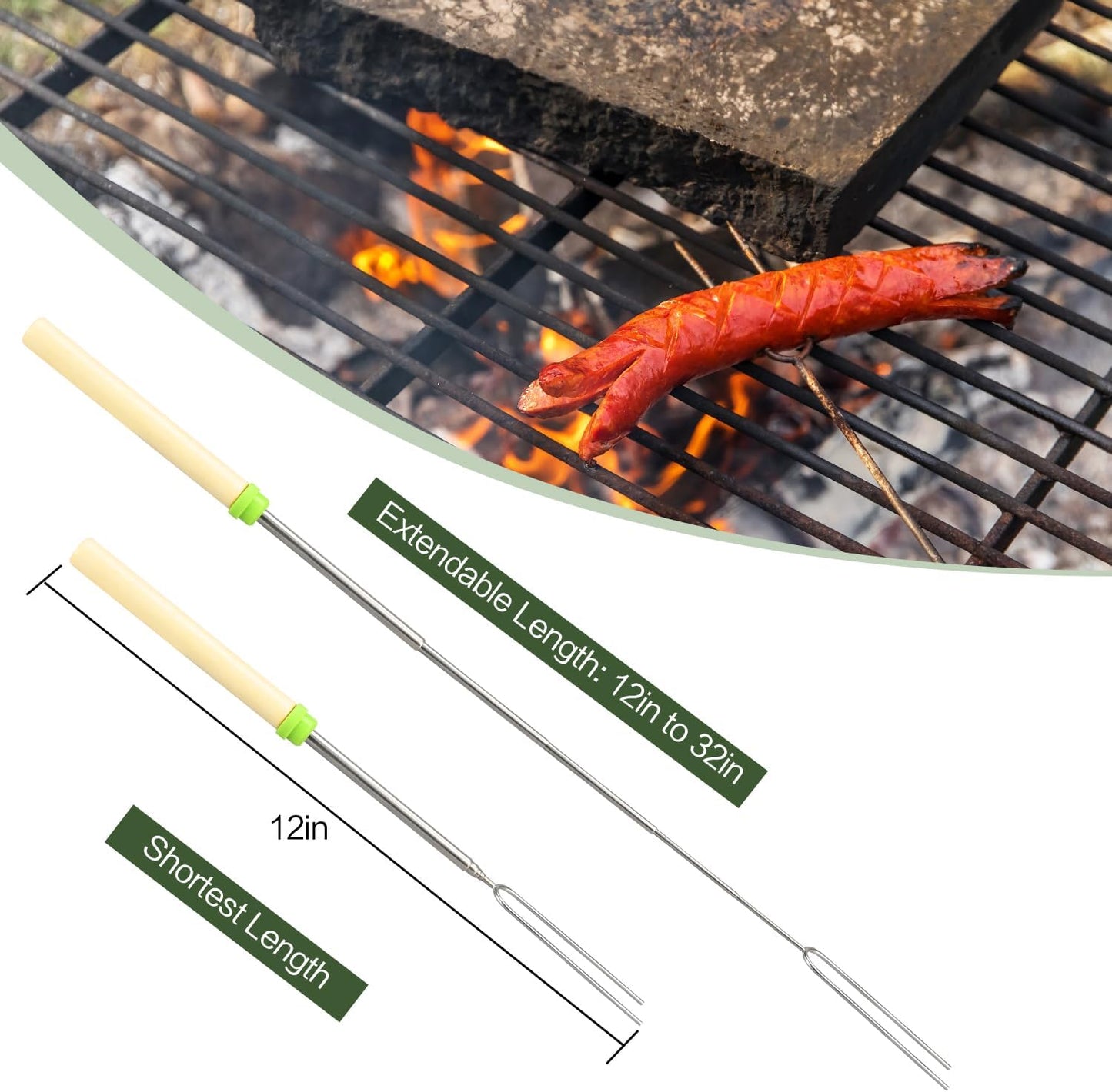Set 5 palitos asar malvaviscos brochetas metal 32pulg mango madera