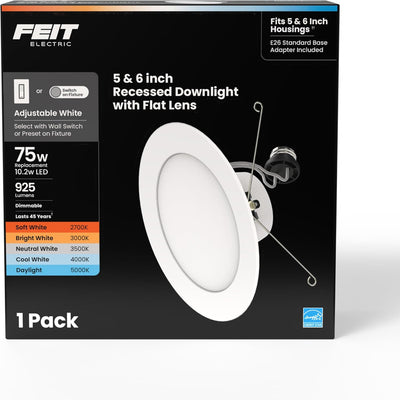 Lámpara empotrable LED 6pulg E26 blanco ajustable 2700-5000K