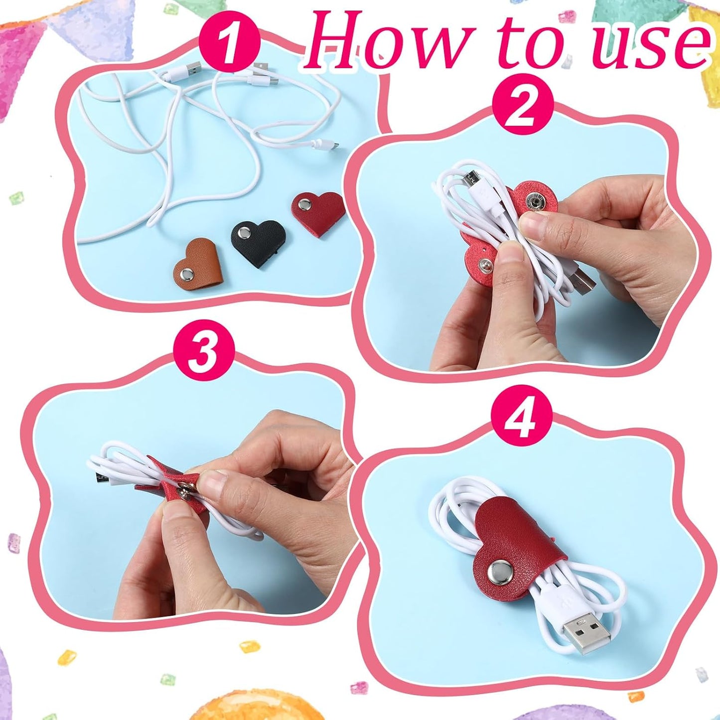 Organiz. cables cuero portátil con correas