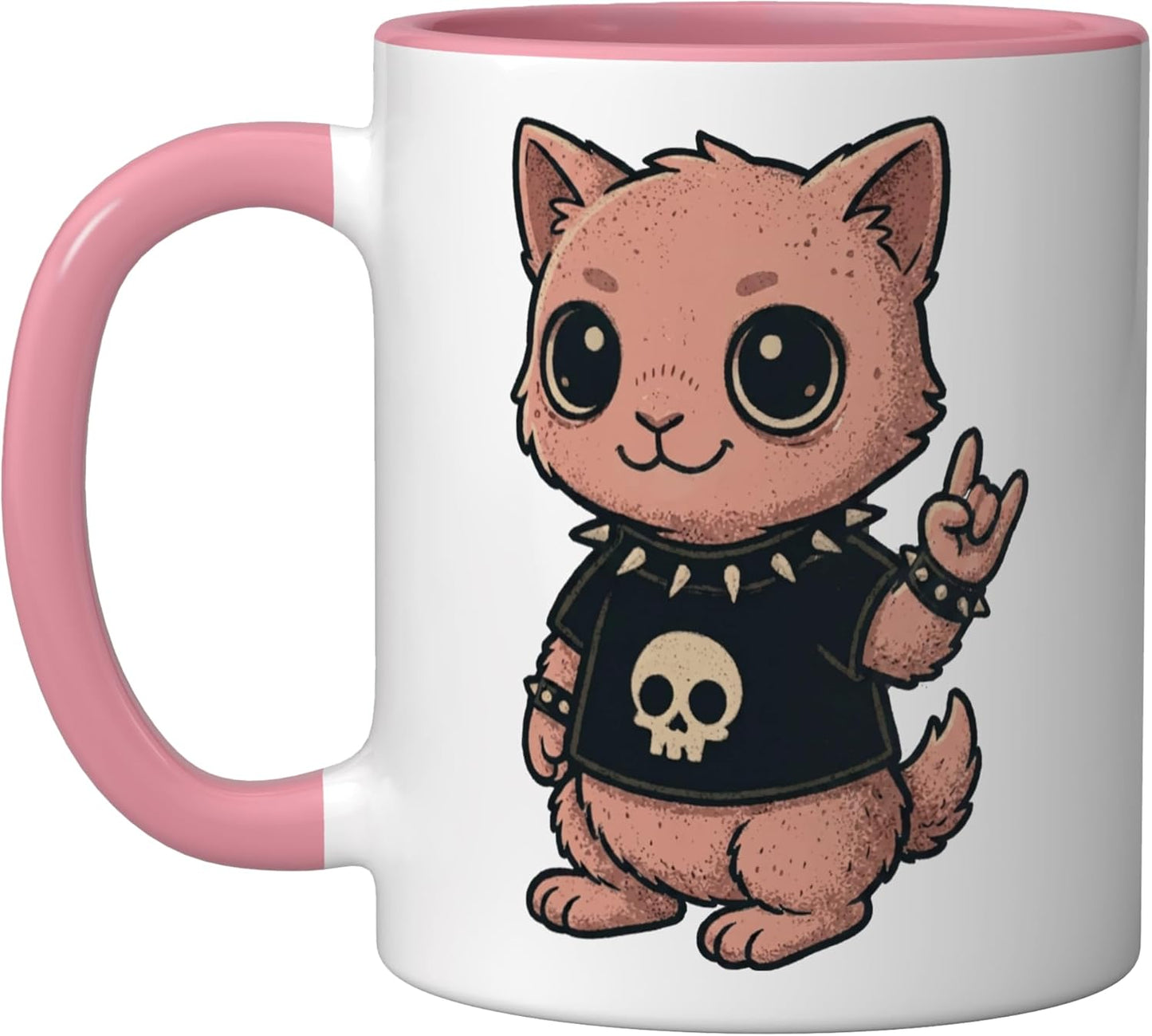 Taza Cerámica Gothic Cat Skull Pastel Rosa/Blanco