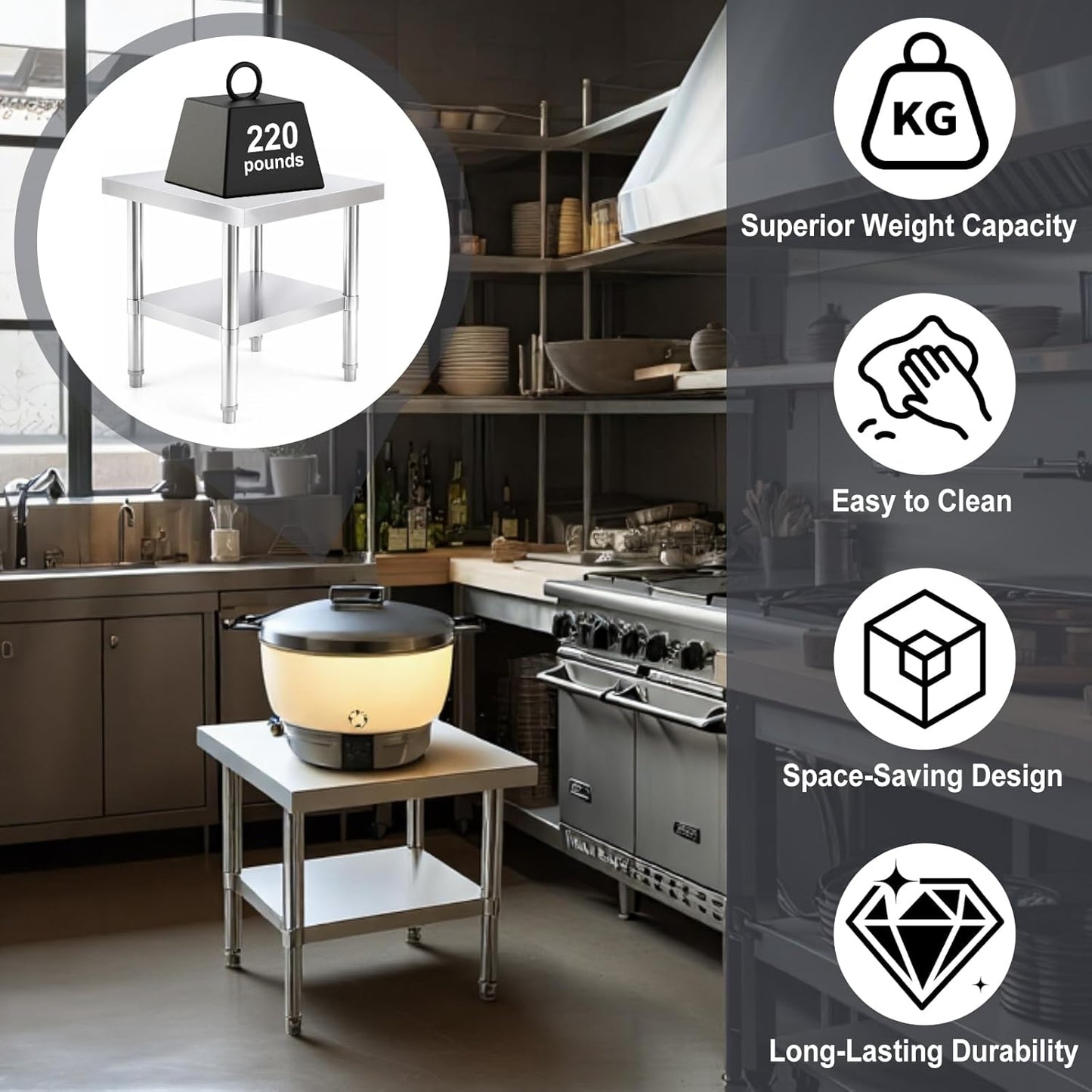 Soporte olla arroz acero inox 20x20pulg mesa cocina