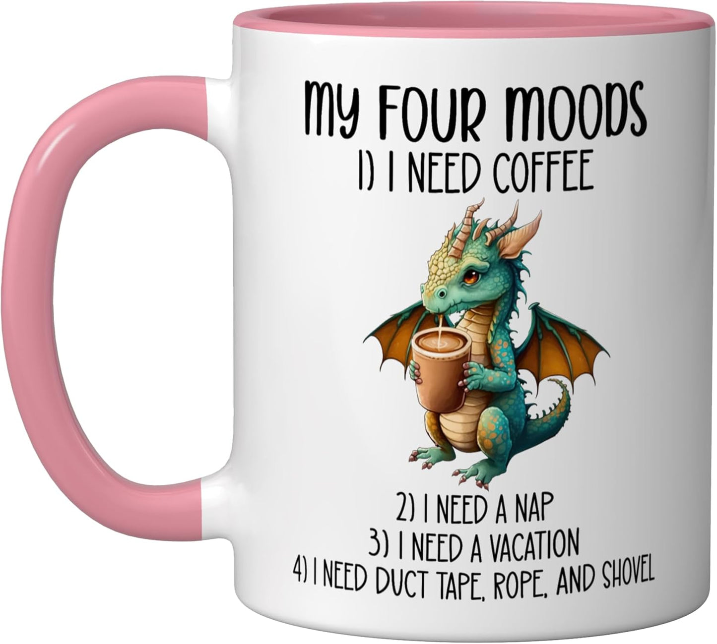 Taza Cerámica Café Dibujo Dragón Rosa/Blanco