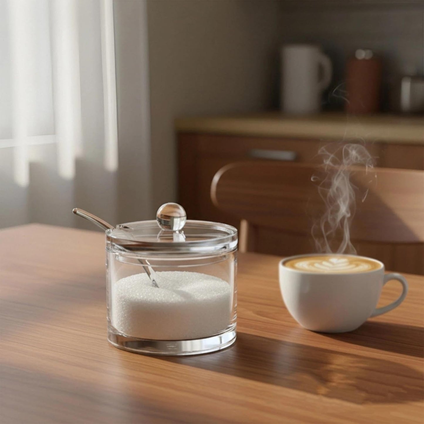 Azucarero con tapa y cuchara acrílico 8 oz hermético para café té cereales