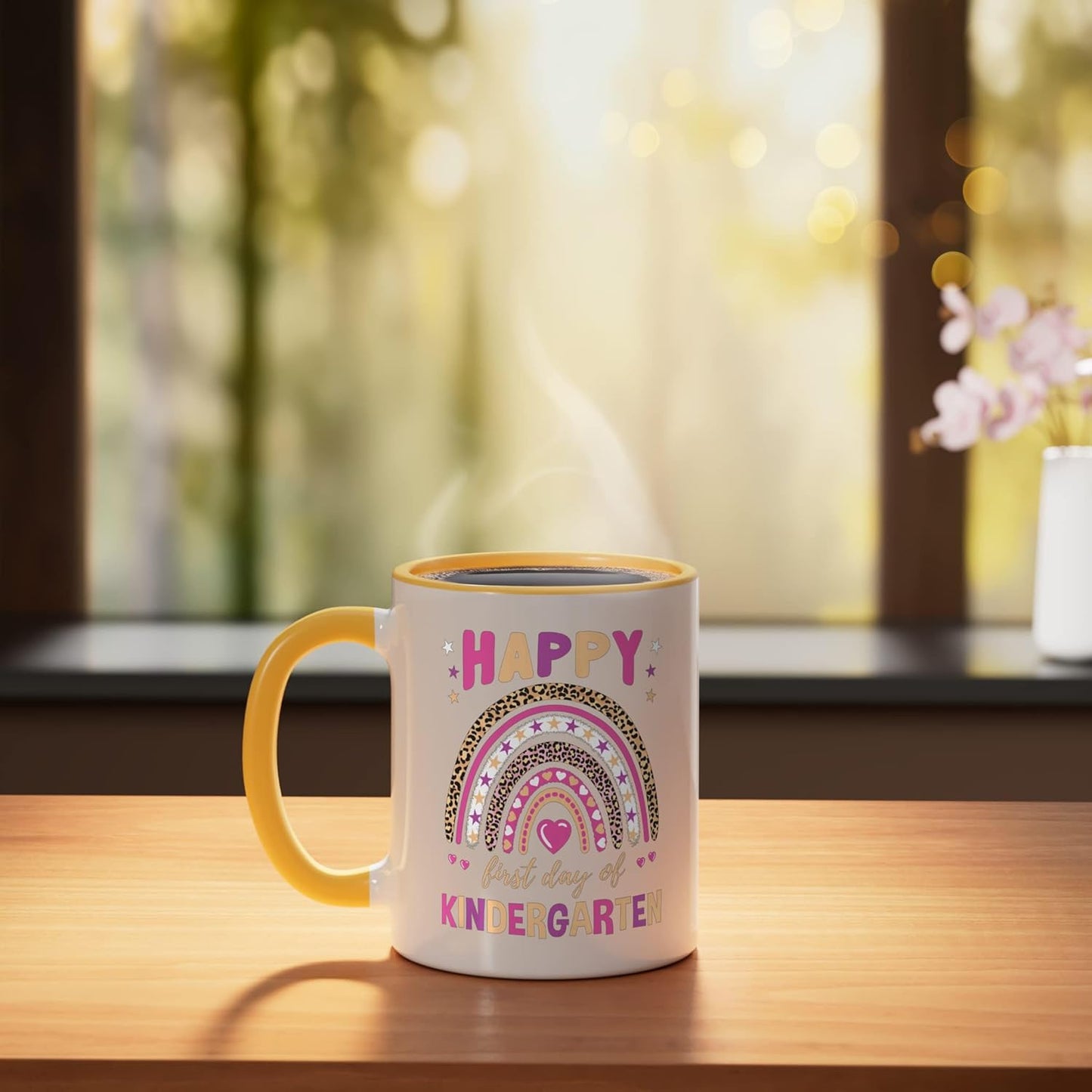 Taza cerámica leopardo arcoíris para primer día de kindergarten