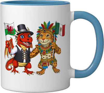 Taza Cerámica Herencia Mexicana y Galesa Azul/Blanco