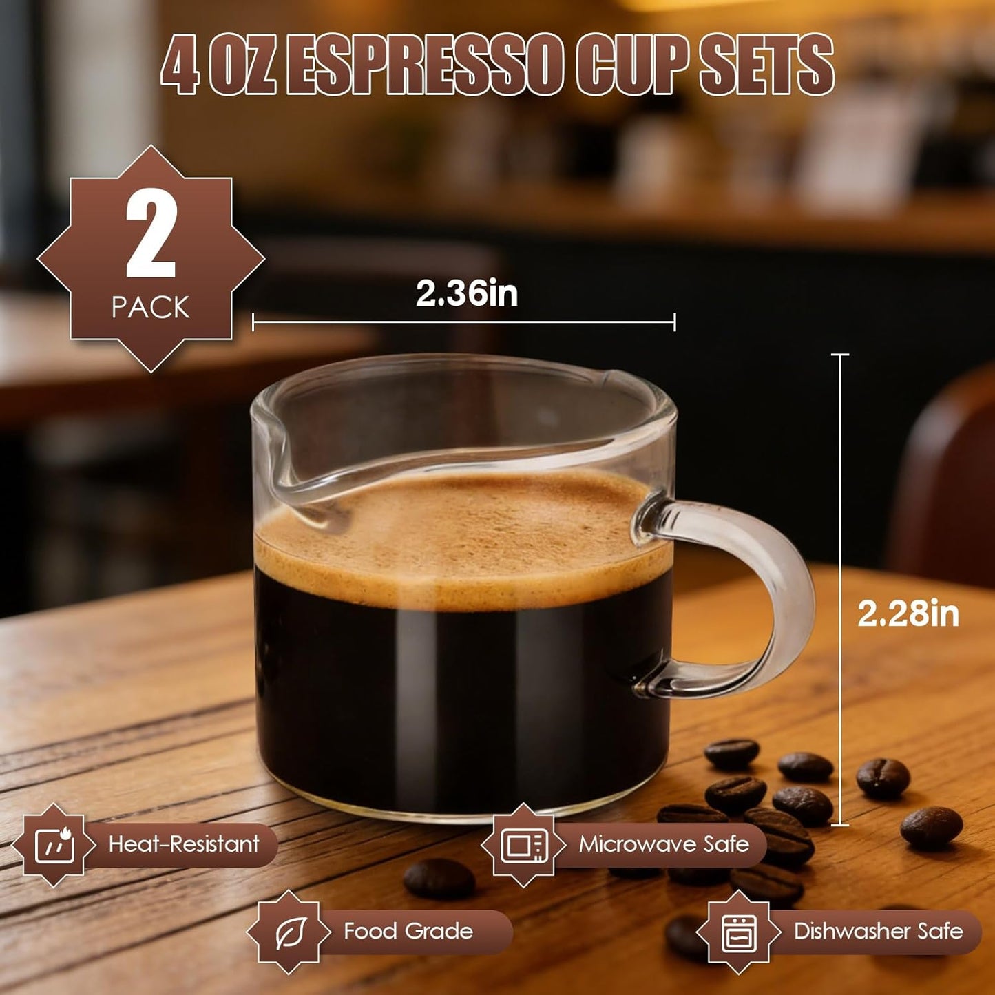 Juego de 2 tazas de café expreso con doble boquilla y asa