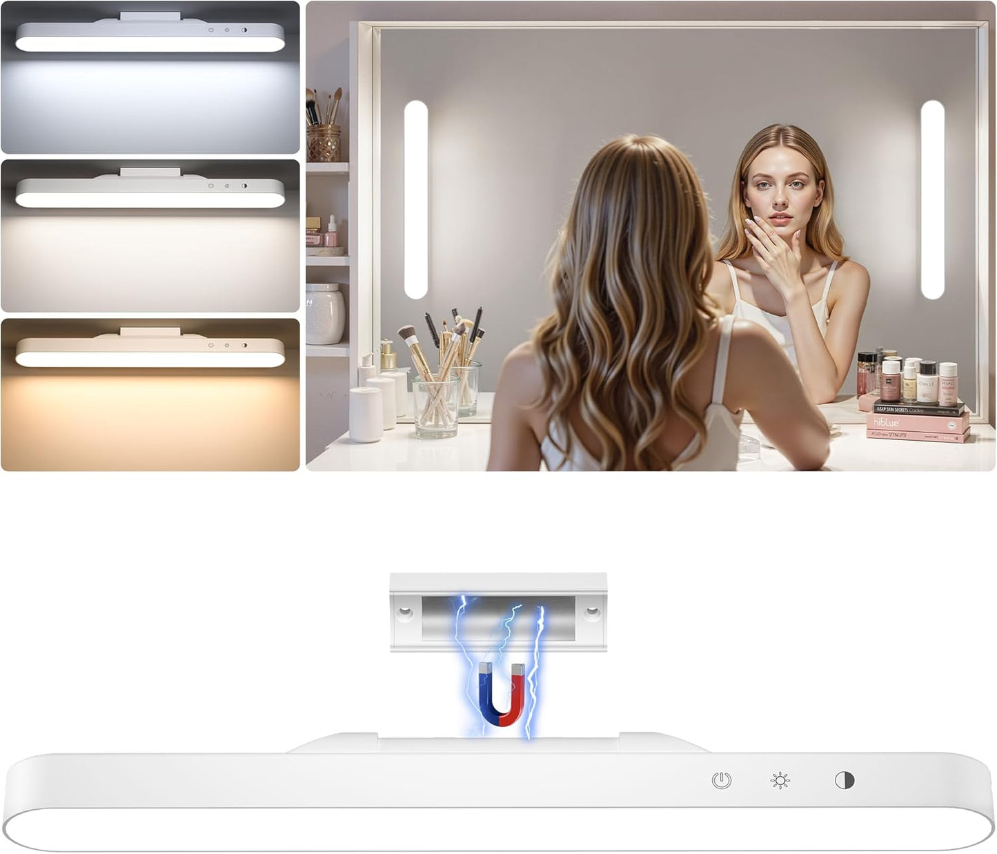 Barra luz inalámbrica maquillaje con 3 modos recargable baño