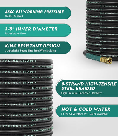 Manguera presión 3/8pulg 4800PSI 100pies acero flexible