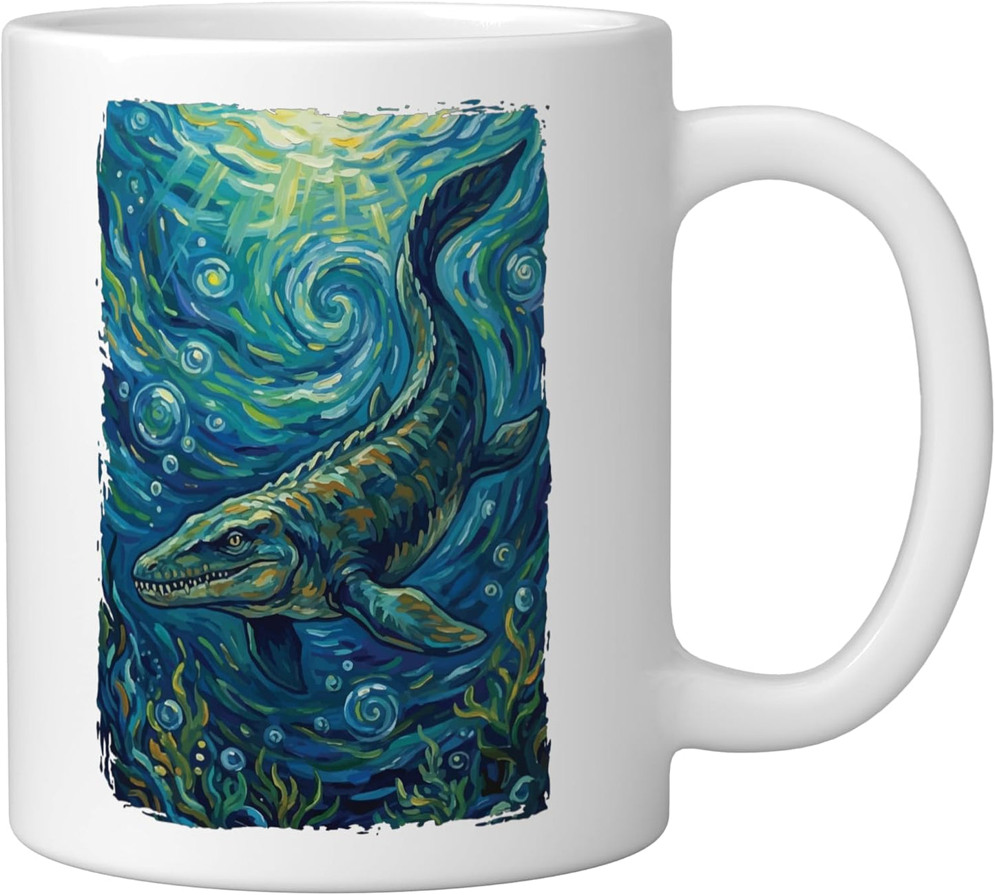 Taza cerámica Mosasaurus Starry Night en blanco