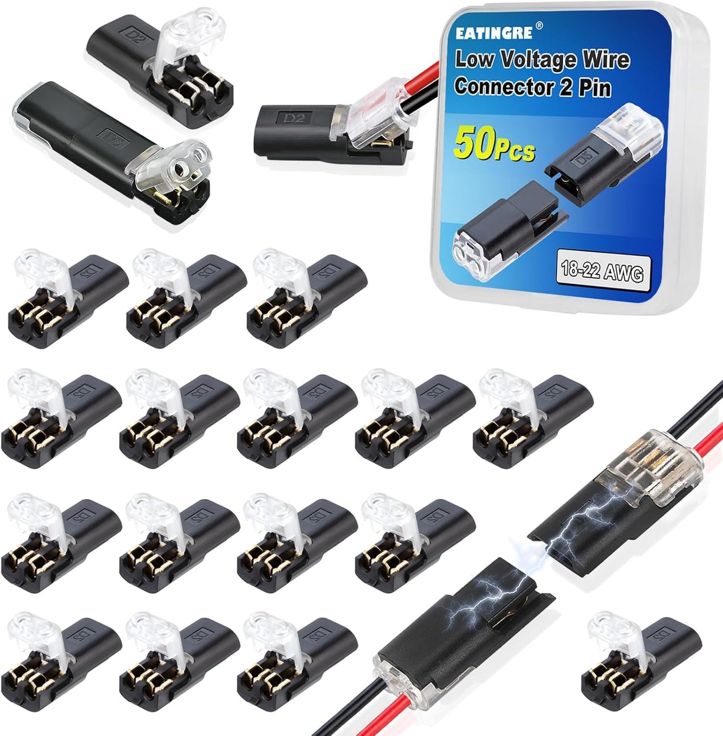 50 Conectores Doble Cable Tira Led 2 Pines Hebilla Bloqueo