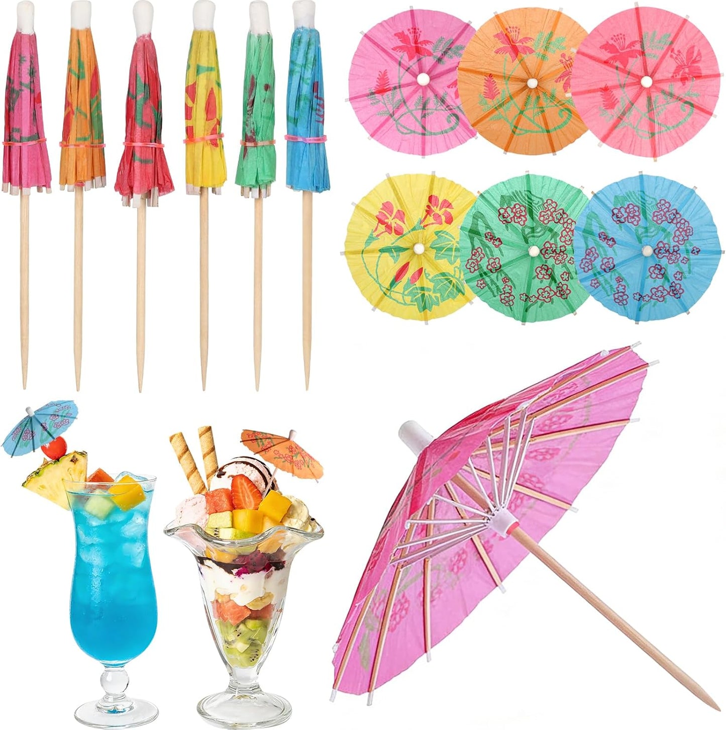 4 Pzas Mini Paraguas Bebida Decoración Fiesta Tiki