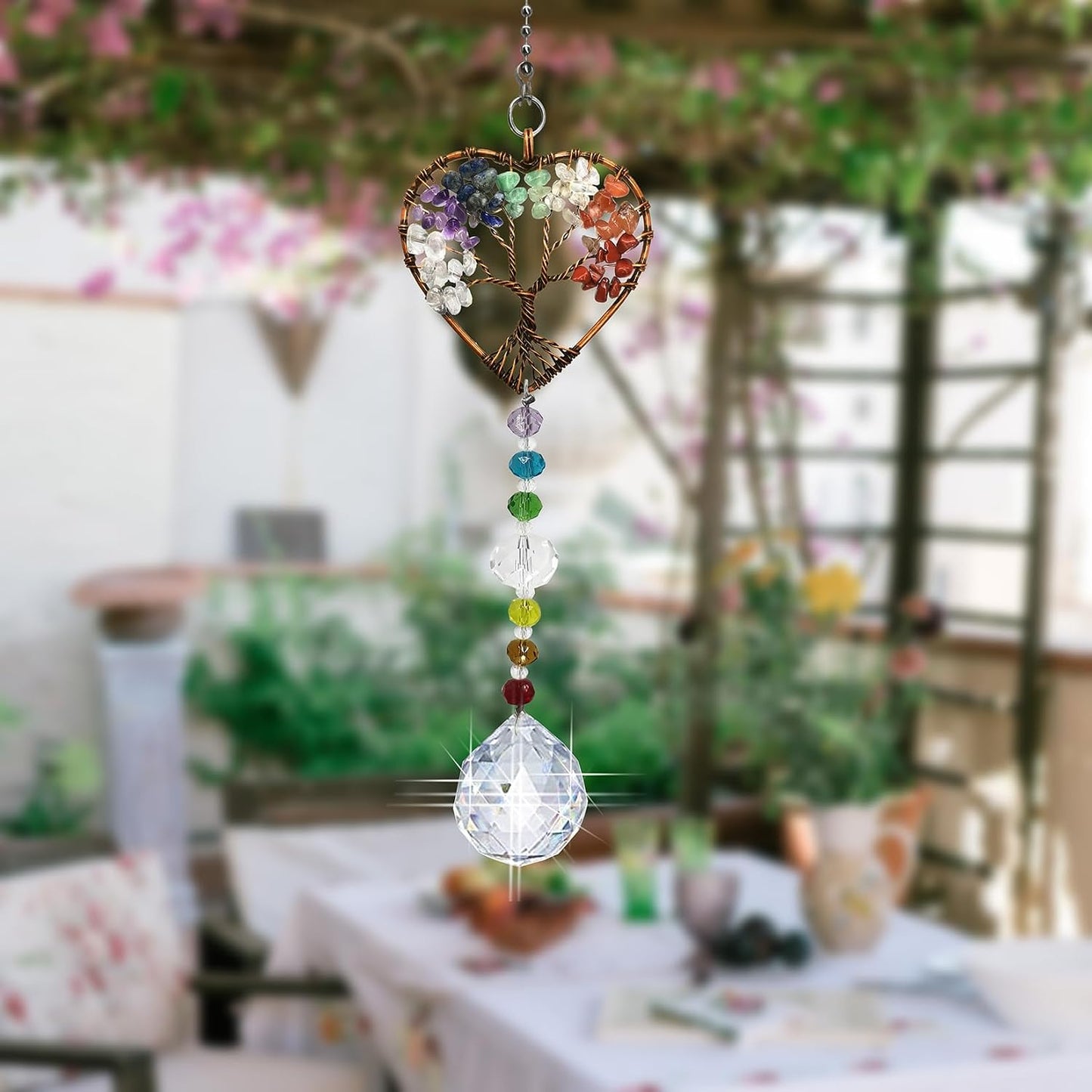 Atrapasoles colgante árbol de la vida arco iris para jardín