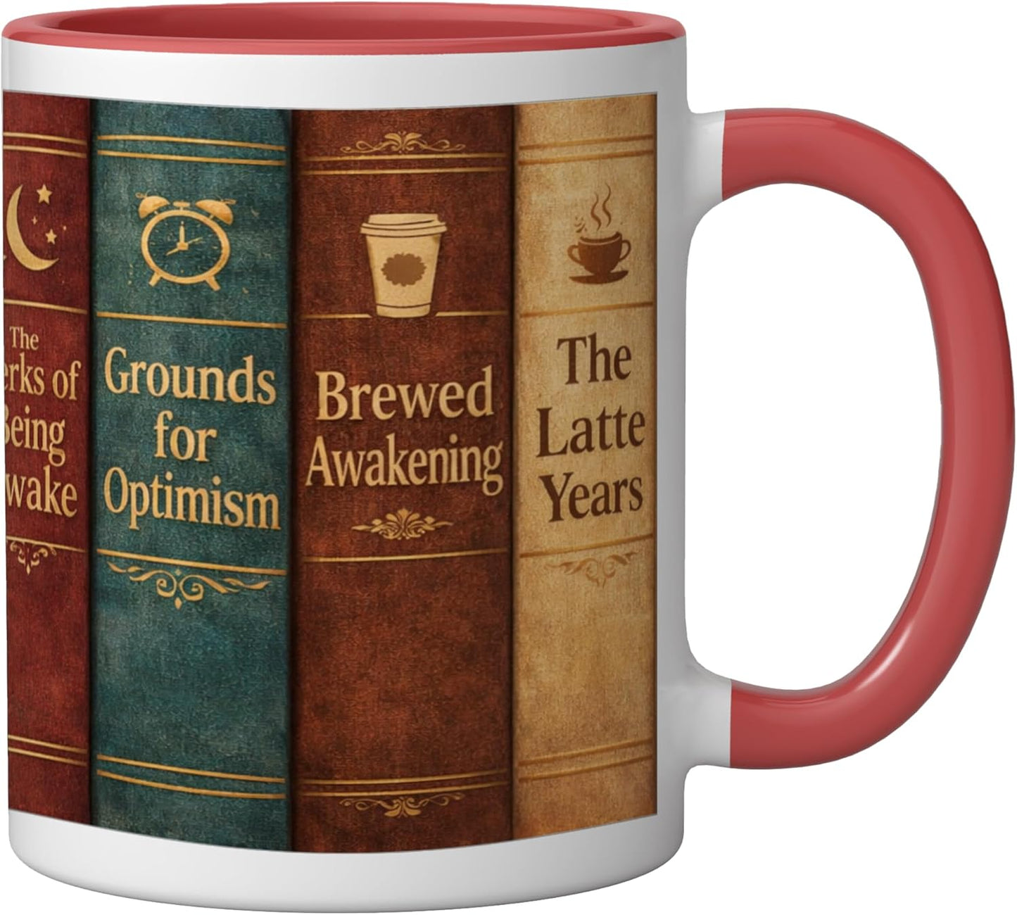 Taza de café cerámica para oficina hogar escuela con diseño literario rojo/blanco