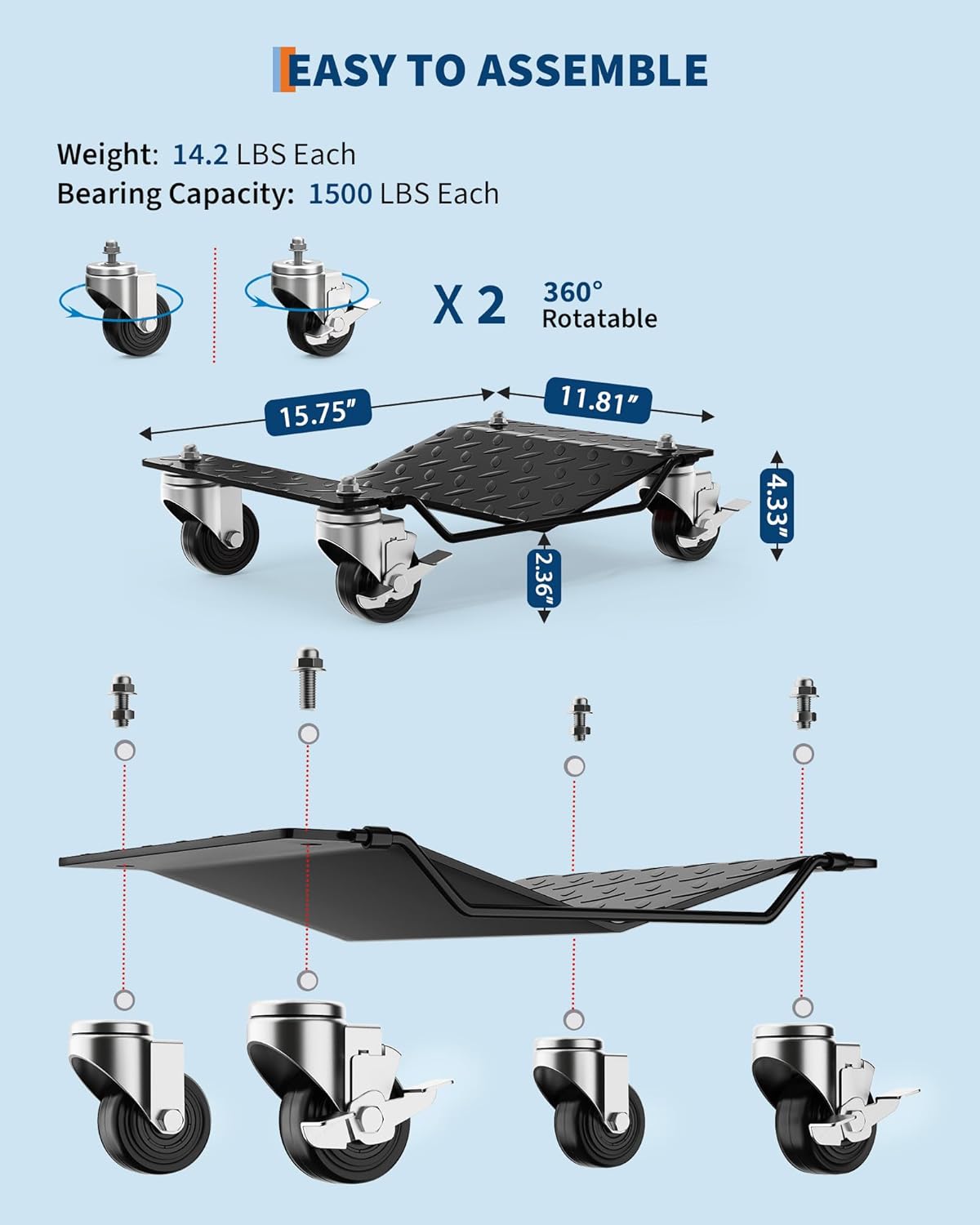 Carro ruedas automóvil 6000lbs con frenos set 4 pzas