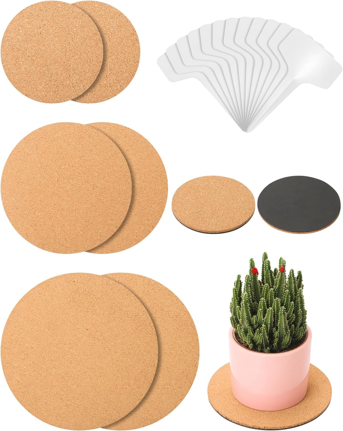 6 Posavasos Corcho 4/6/8pulg para Plantas Negro