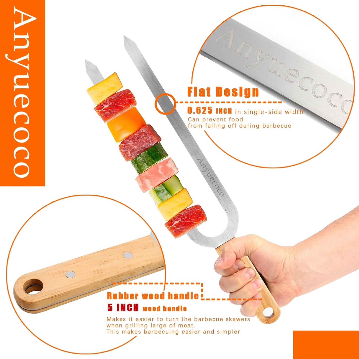 Brochetas parrilla 17pulg acero inox doble punta asar carne