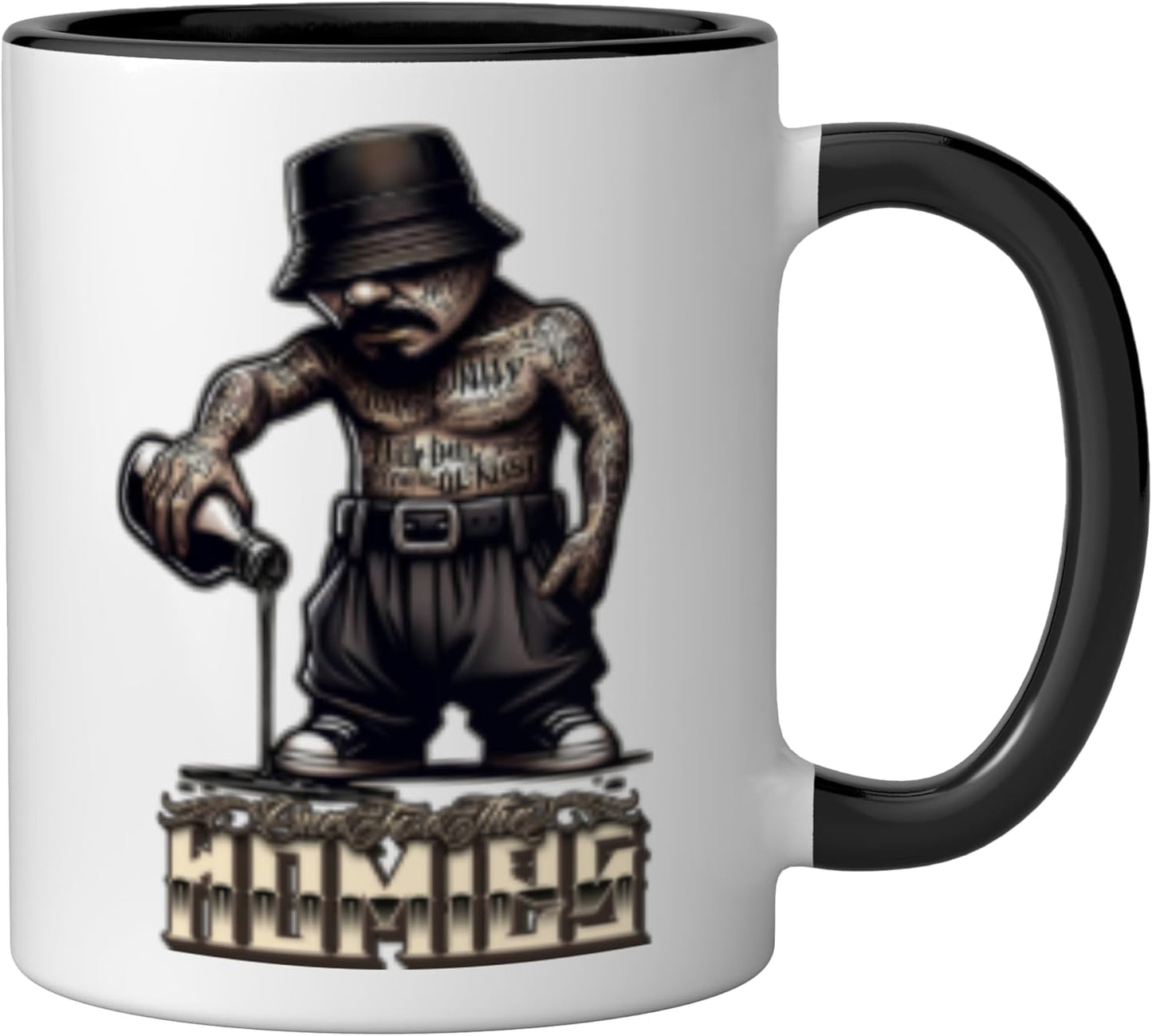Taza de cerámica chicano art tattoo cholo homie gangster negro y blanco