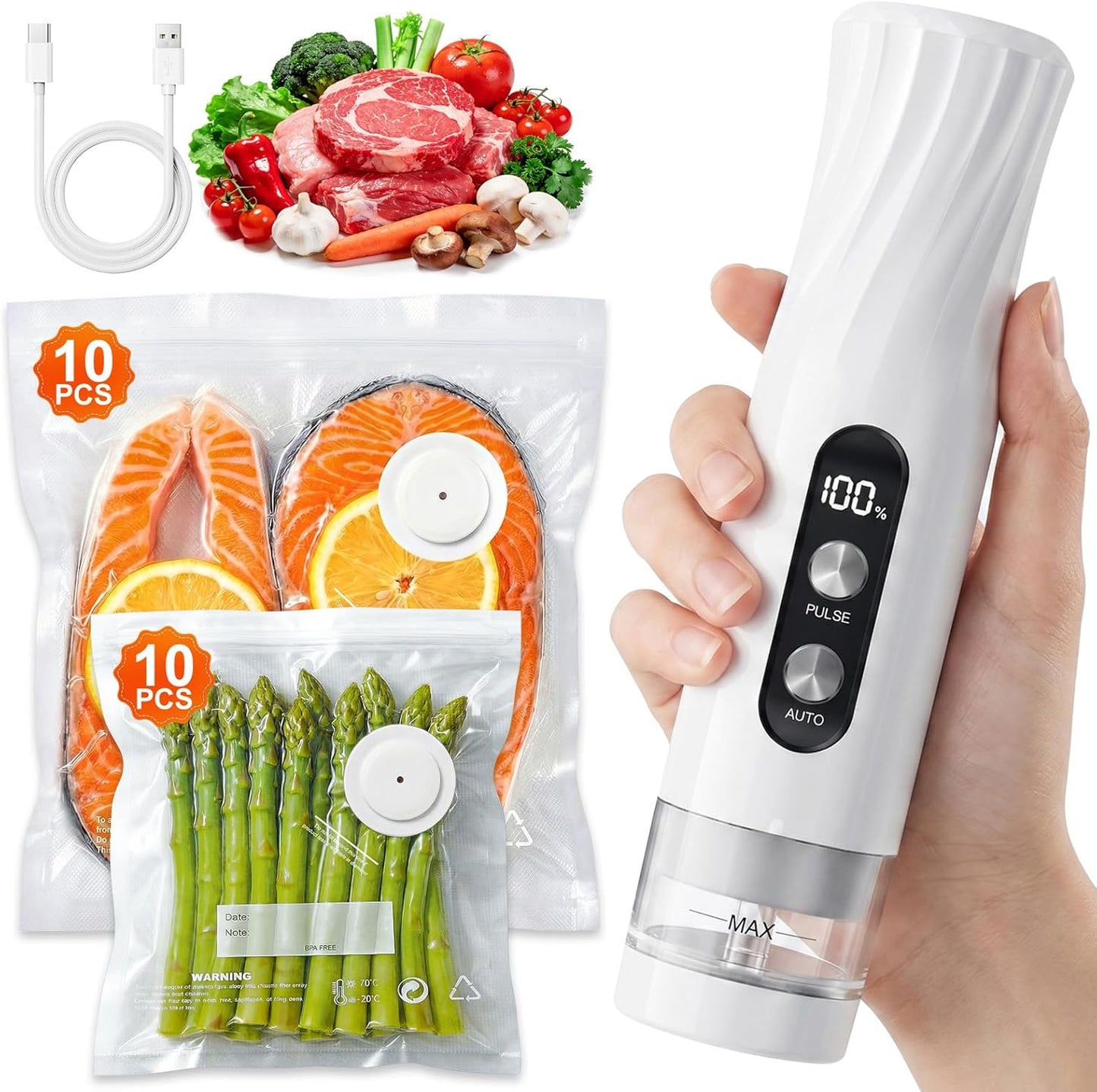Sellador al vacío 60kPa con 20 bolsas reutilizables