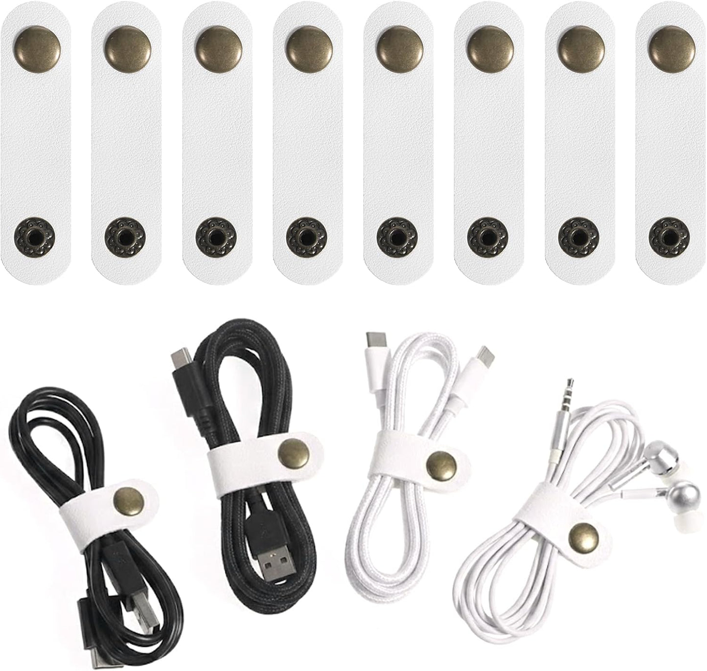 20 Organizadores Cables Cuero Blanco Correa Portatil
