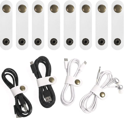 20 Organizadores Cables Cuero Blanco Correa Portatil