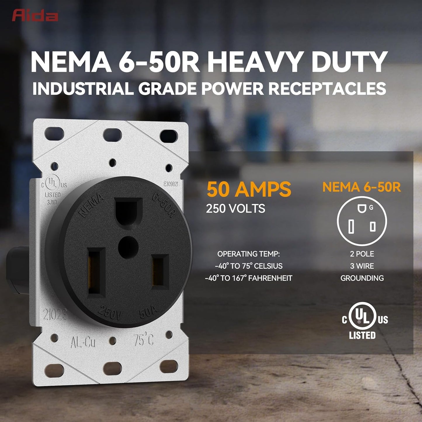 Receptáculo empotrado NEMA 6-50R 250V acero inox