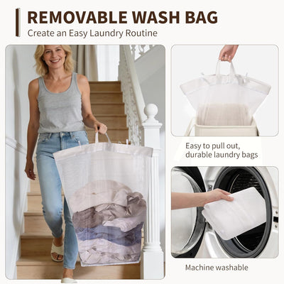 Cesta lavandería blanca plegable 75L ruedas tapa
