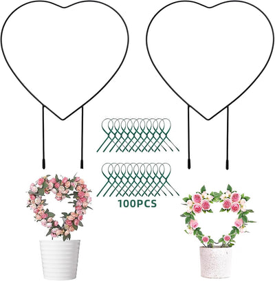 Enrejado corazón hierro 2 pzas para plantas trepadoras