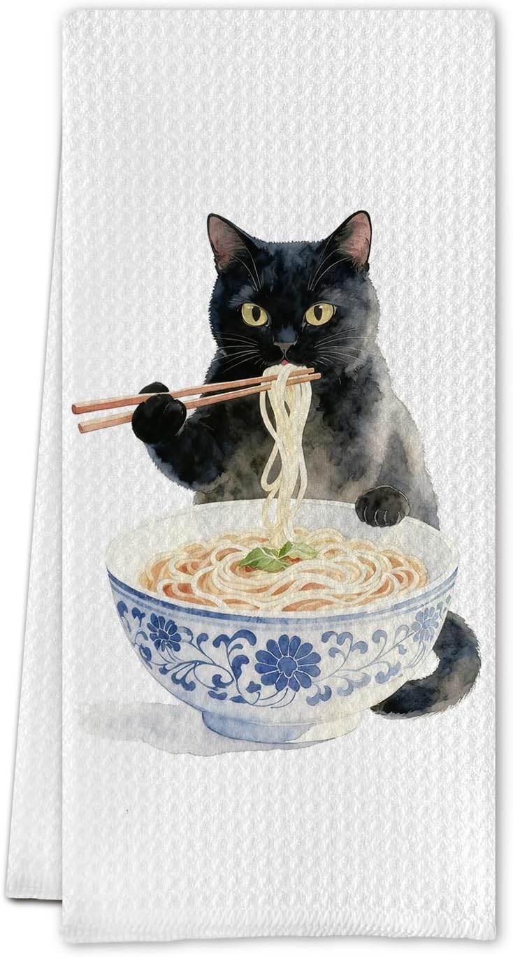 Toallas de cocina Chinoiserie con diseño de gato negro