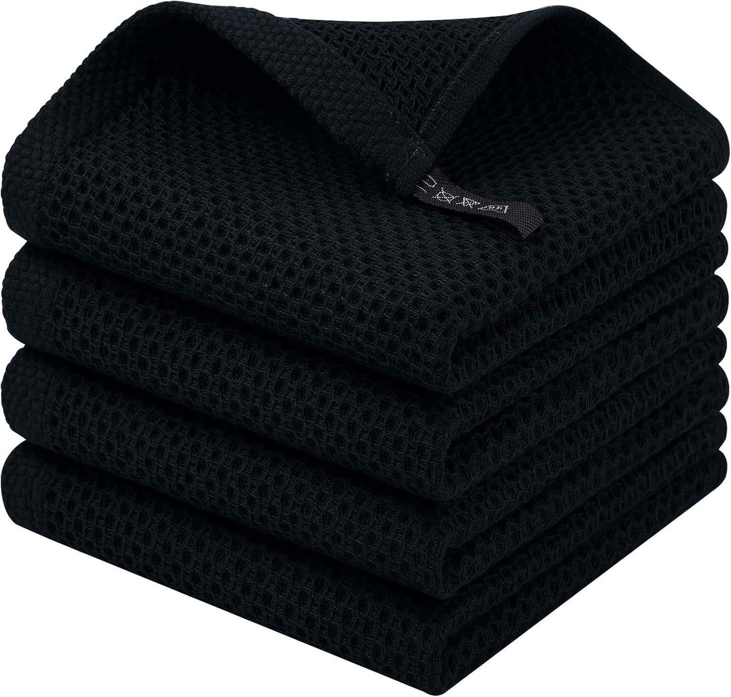 Set 4 Trapo cocina algodón tejido gofre 12x12pulg negro