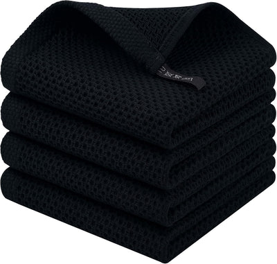 Set 4 Trapo cocina algodón tejido gofre 12x12pulg negro