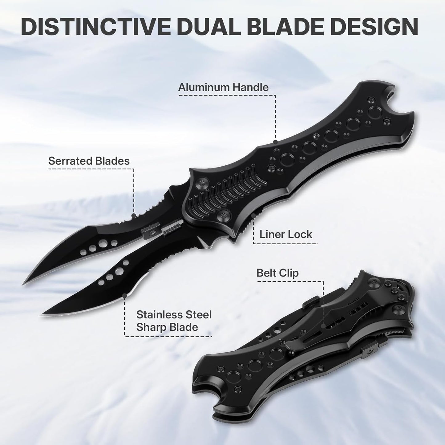 Cuchillo bolsillo doble hoja cuchillas dentadas EDC camping