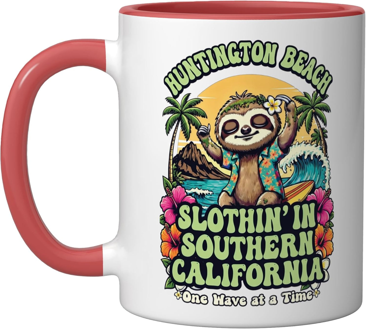 Taza Cerámica Sloth Huntington Beach Roja/Blanca