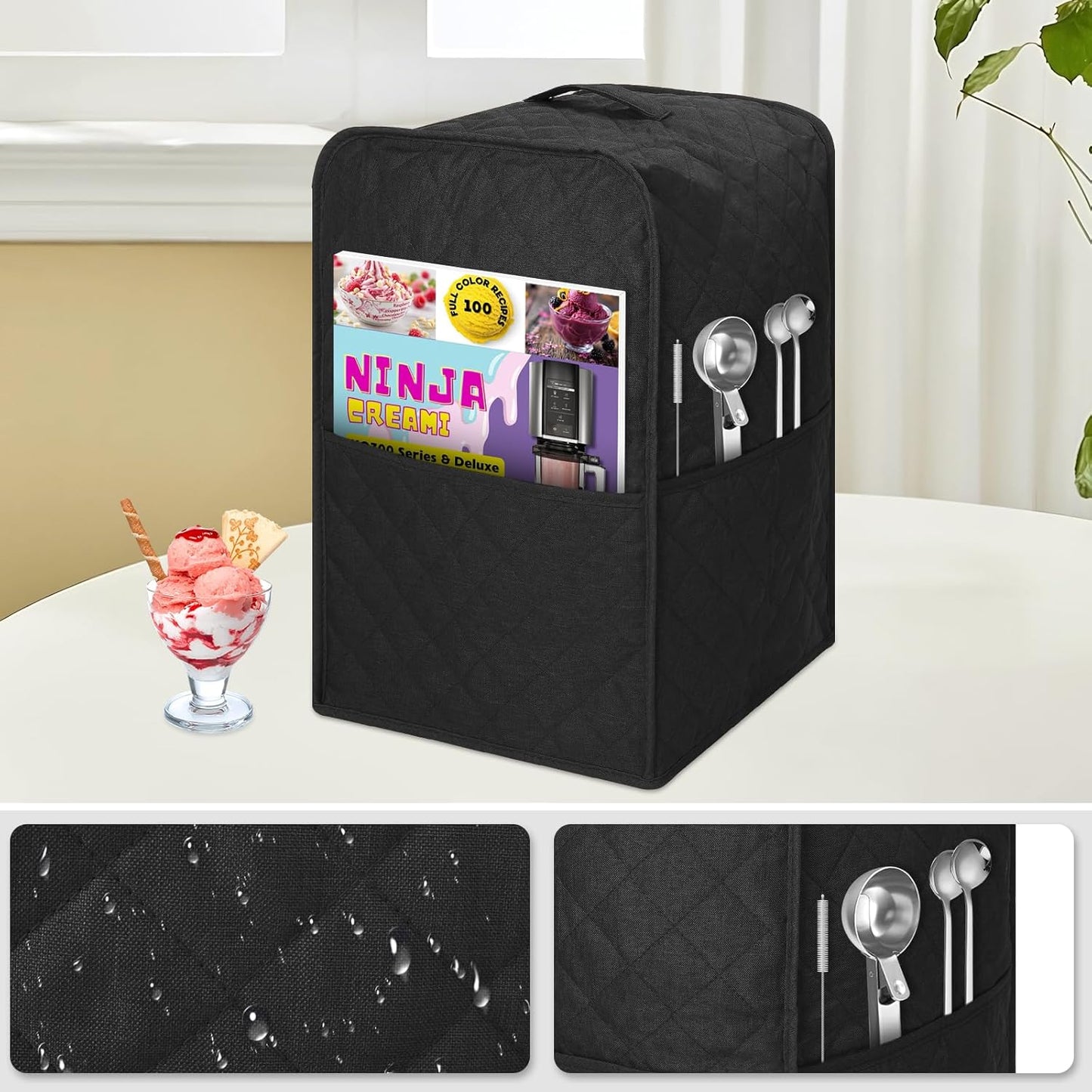 Funda para máquina helados comp Ninja CREAMi 600D impermeable negro