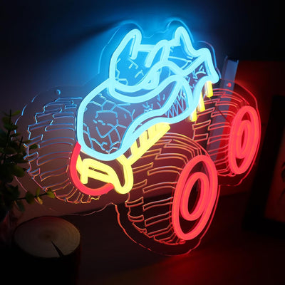 Letrero neón LED azul camión monstruo para habitación niños