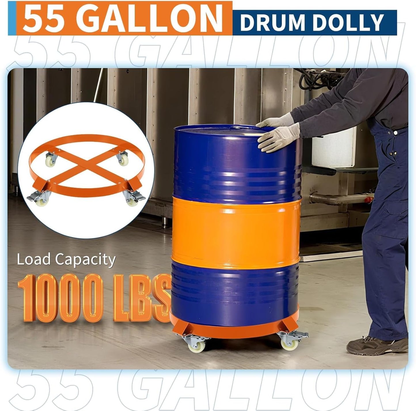 4 Pack Carretilla 55 Galones 2000lb con Ruedas Giratorias y Freno