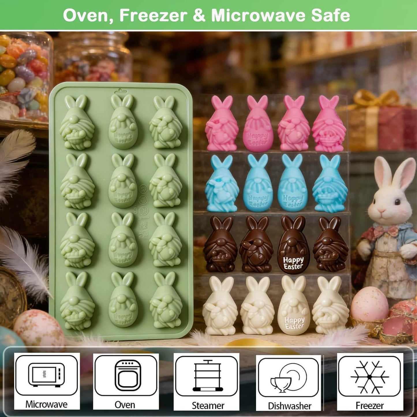 Moldes silicona 3D conejito Pascua 3 pzas antiadherente