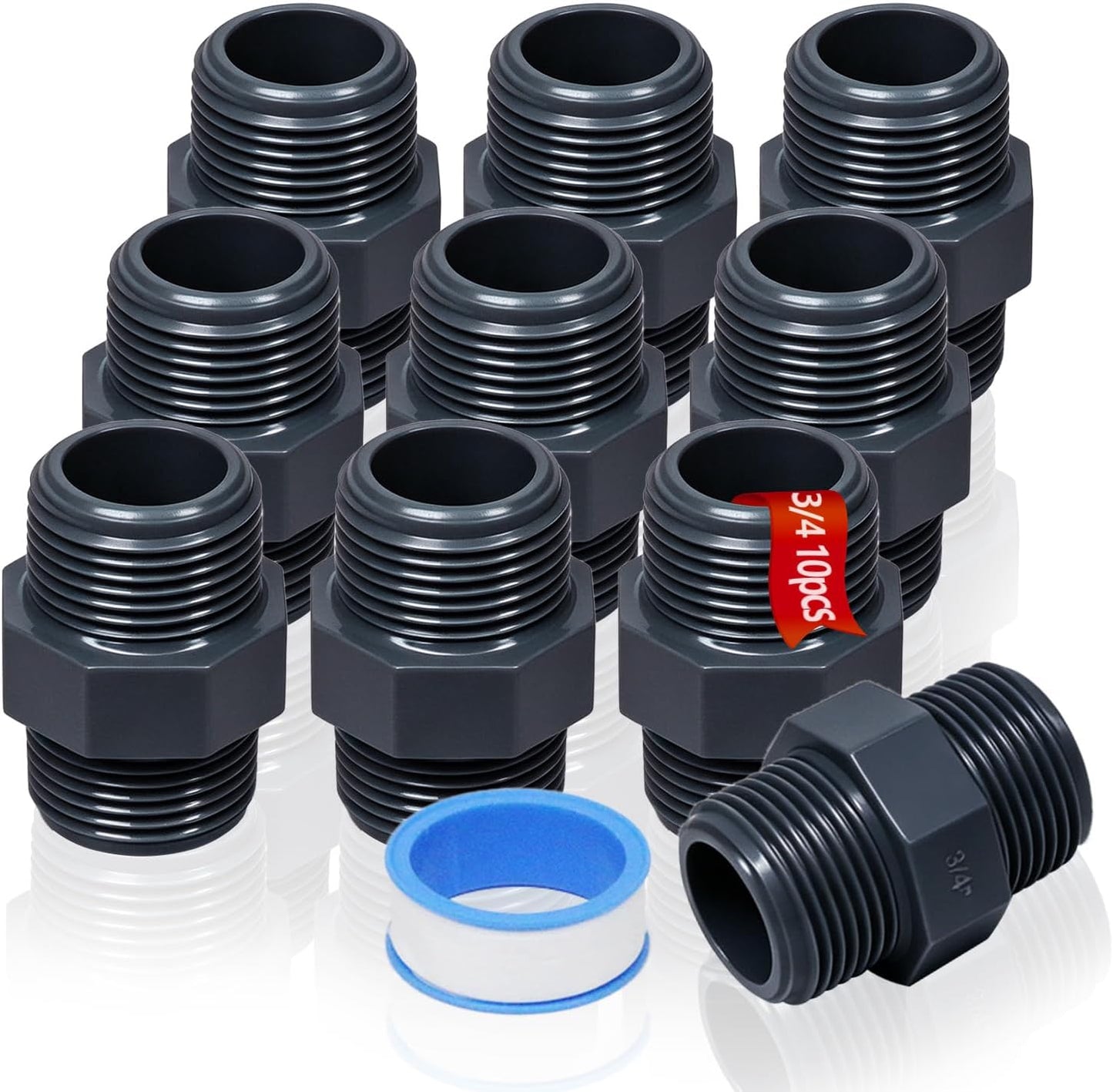 10 Pzas Adaptador PVC Macho Rosca 3/4" Gris