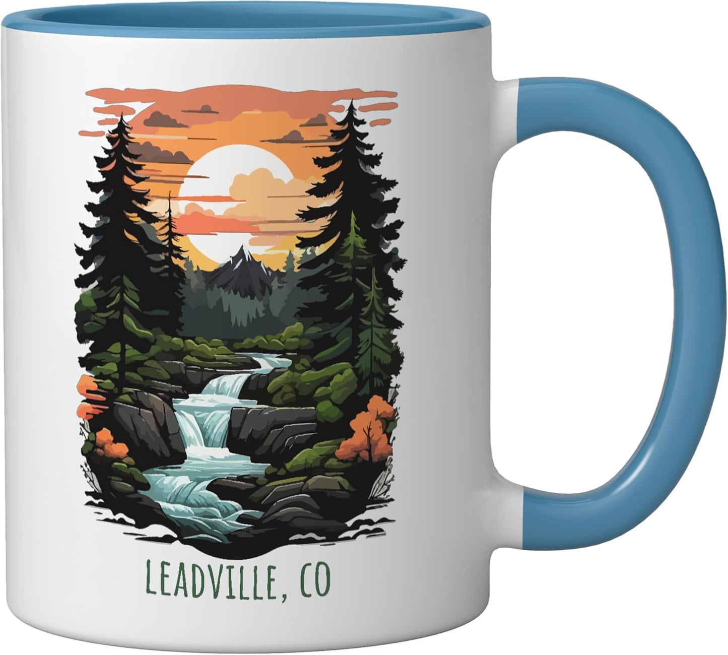 Taza cerámica Leadville Colorado diseño montaña azul/blanco