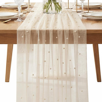 Table runner beige lentejuelas 30x120 pulgadas para bodas y fiestas