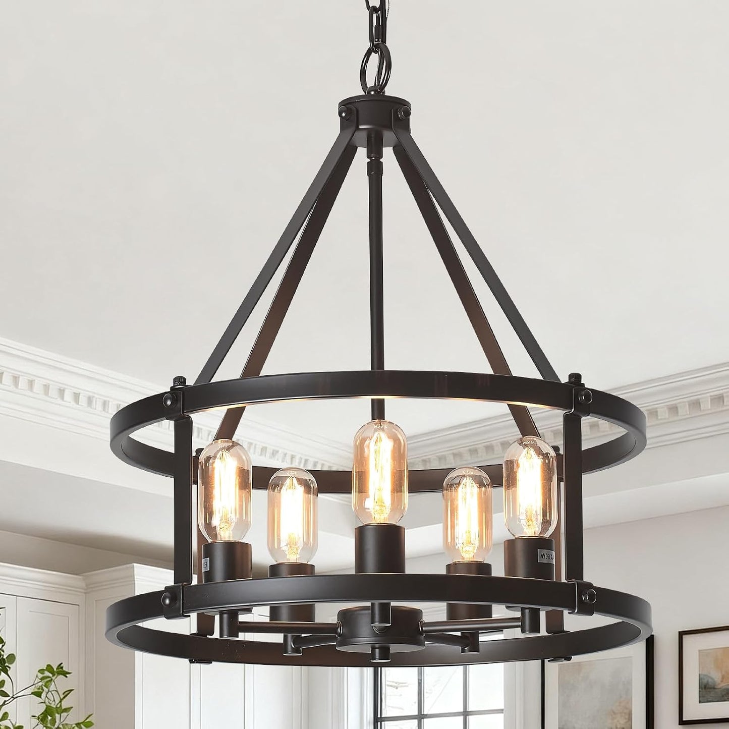Candelabro negro 17.7pulg 5 luces E26 rústico cocina