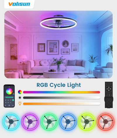 Ventilador techo RGB luces control remoto 23.6pulg