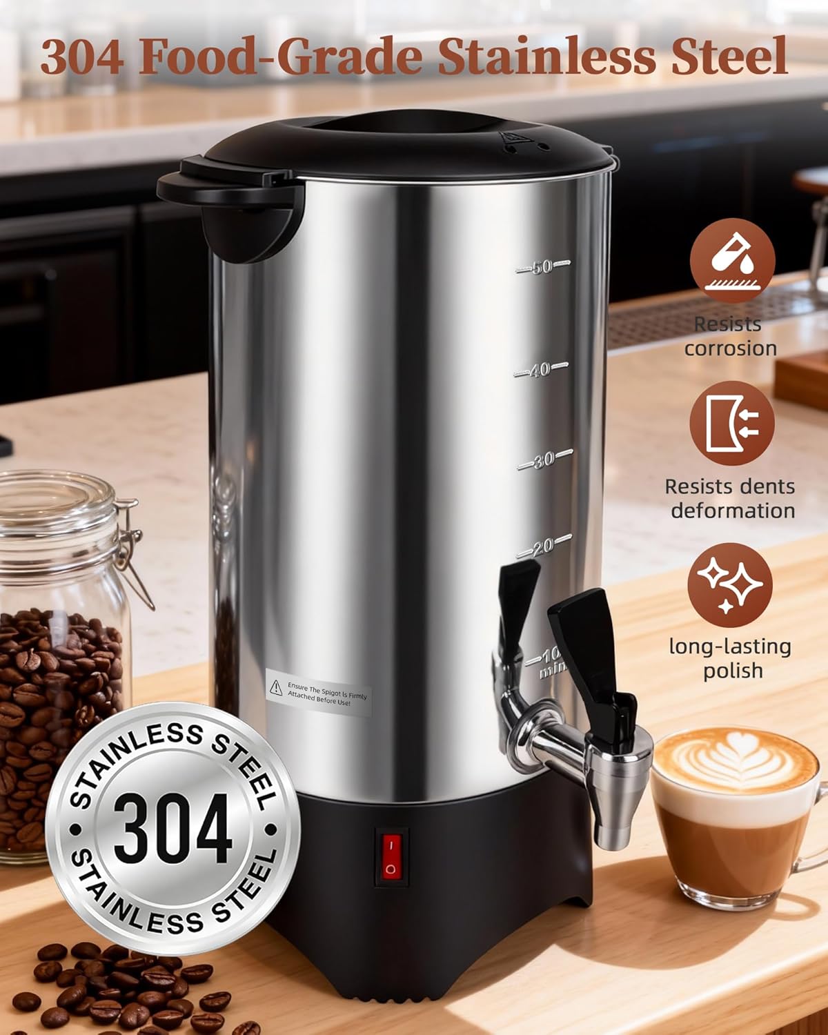 Urna café 50 tazas 1500W para eventos y catering