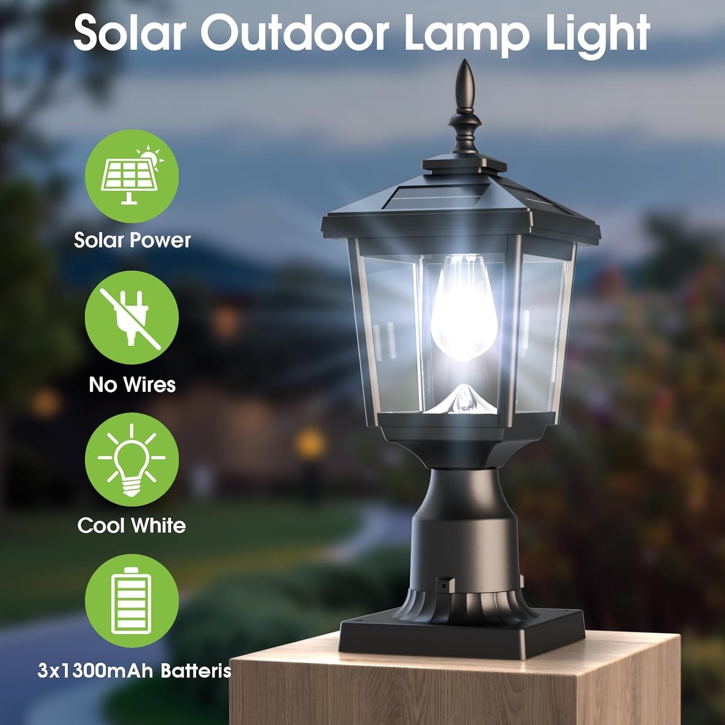 Luz solar poste exterior 60lúmenes para madera jardín